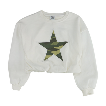 White Solid Sweatshirt Pullover