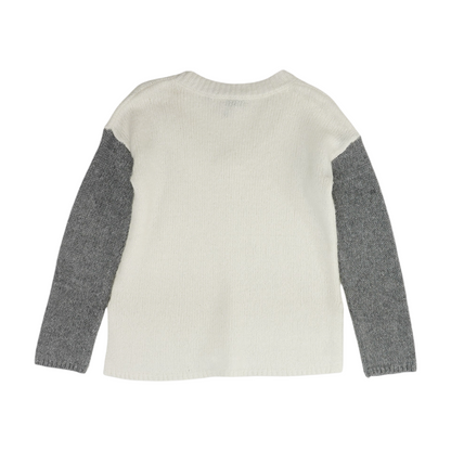 White Color Block Pullover Sweater