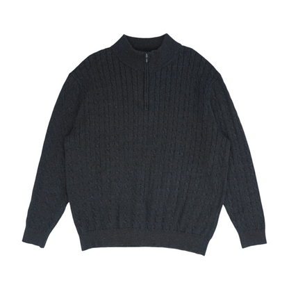 Brown Solid 1/4 Zip Sweater