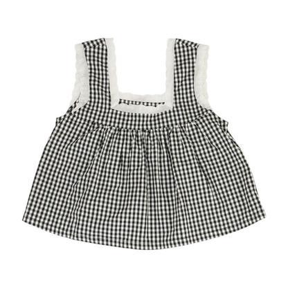 Black Check Cropped Blouse
