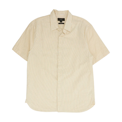 Beige Striped Short Sleeve Button Down