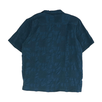 Blue Solid Short Sleeve Button Down