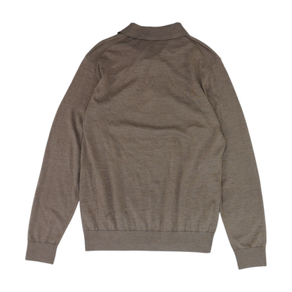 Brown Solid Long Sleeve Polo