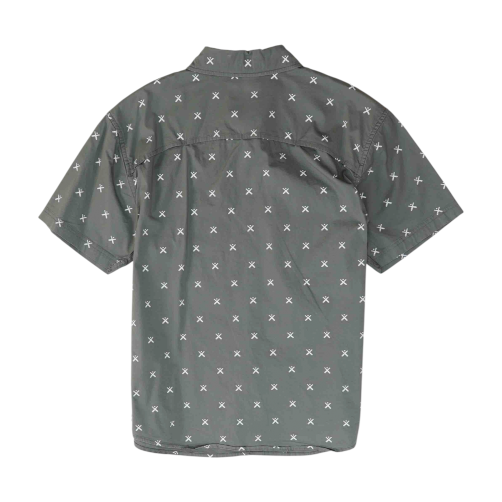 Gray Print Short Sleeve Button Down