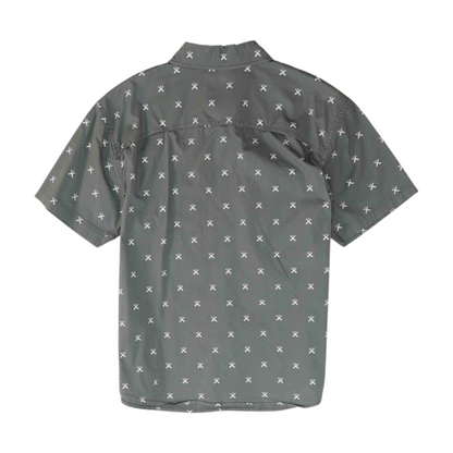 Gray Print Short Sleeve Button Down