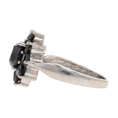 2 1/2 Ct 10K White Gold Round Black Diamond Cluster Cocktail Ring