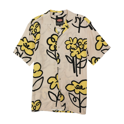 Beige Print Short Sleeve Button Down