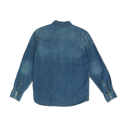 Blue Solid Long Sleeve Button Down