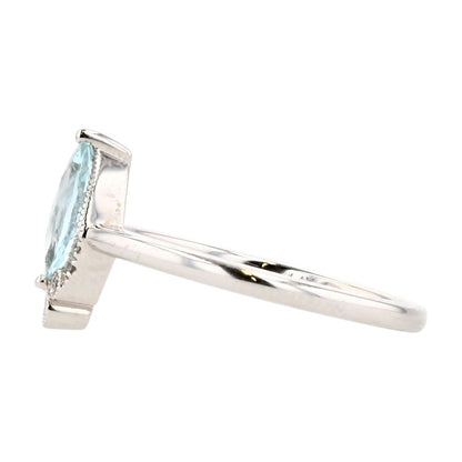 14K White Gold Marquise Center Aquamarine Cocktail Ring W/ Small Diamond Accents