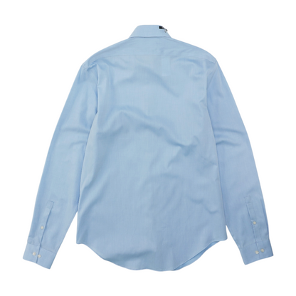 Blue Solid Long Sleeve Button Down