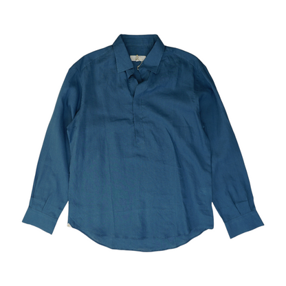 Blue Solid Long Sleeve Polo