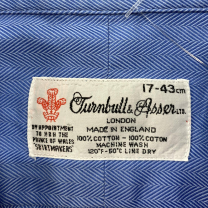 Vintage Blue Herringbone Long Sleeve Button Down