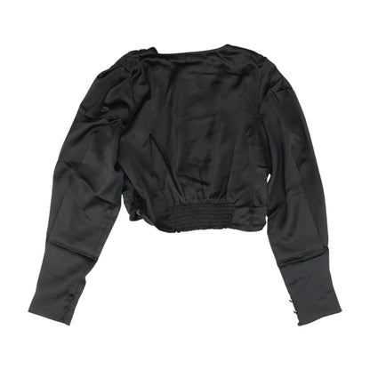Black Solid Cropped Knit Top