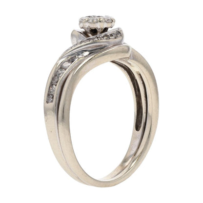 3/8 Ct 10K White Gold Round Diamond Cluster Fused Set Engagement Ring
