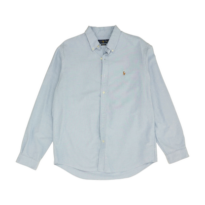 Blue Solid Long Sleeve Button Down