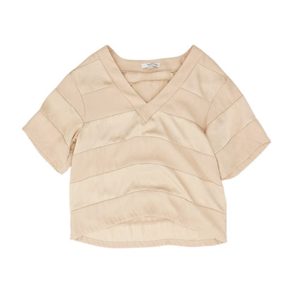 Beige Striped Short Sleeve Blouse