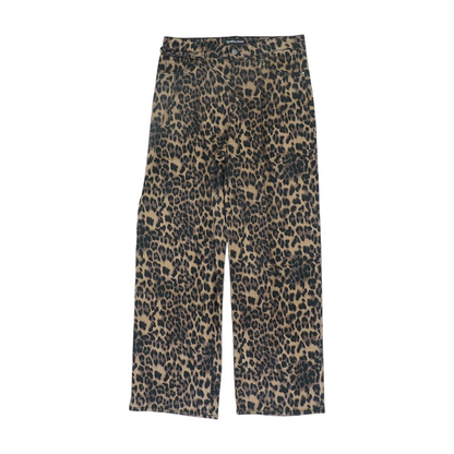 Brown Animal Print Straight Pants