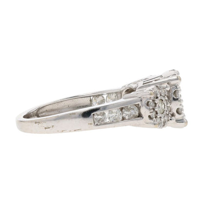 1 1/2 Ct 14K White Gold Halo And Illusion Set Diamond Engagement Ring
