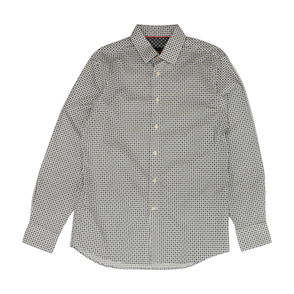 White Print Long Sleeve Button Down