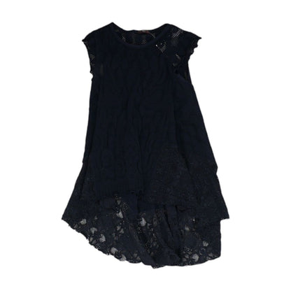 Navy Solid Short Sleeve Blouse