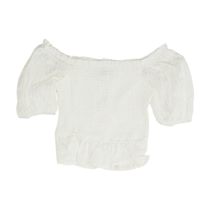 White Solid Short Sleeve Blouse