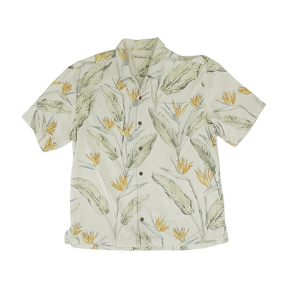 Beige Floral Short Sleeve Button Down