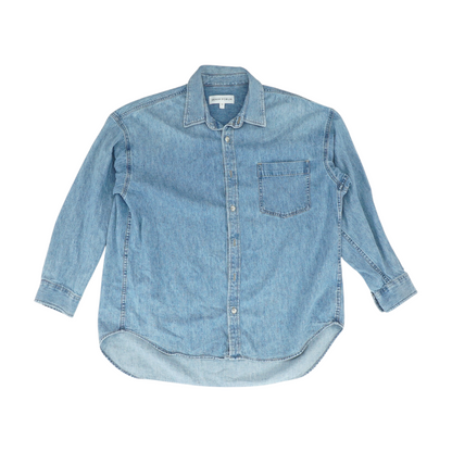 Blue Solid Long Sleeve Button Down