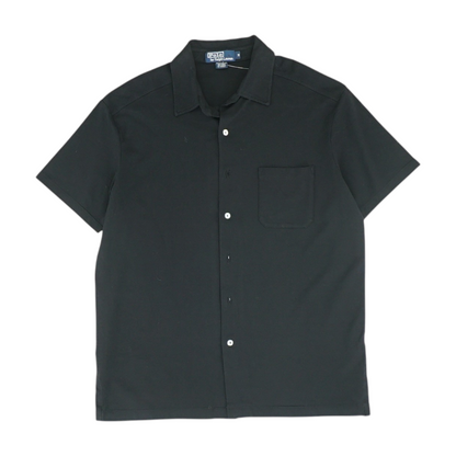 Black Solid Short Sleeve Button Down