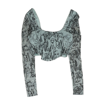 Gray Graphic Cropped Blouse