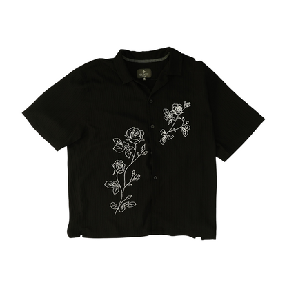 Black Solid Short Sleeve Button Down