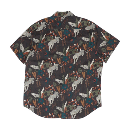 Brown Print Short Sleeve Button Down