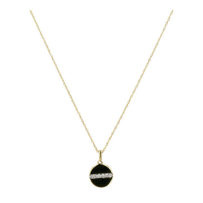 .10 ct 14K Gold Diamond Line Circle Pendant Necklace