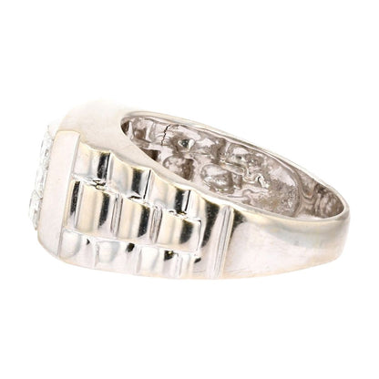 2.16 ct 14K White Gold Tension Set Cluster Diamond Gents Band With Rolex Shank