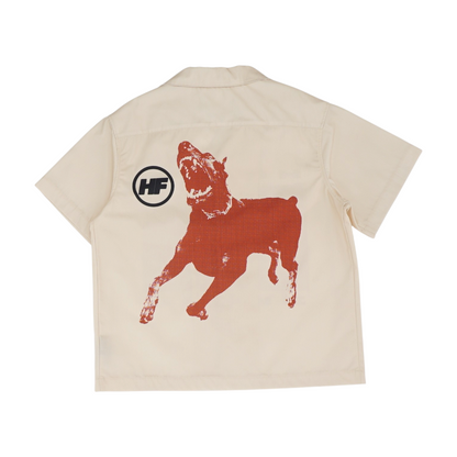 Beige Solid Short Sleeve Button Down