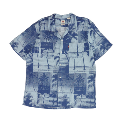 Blue Tropical Short Sleeve Button Down