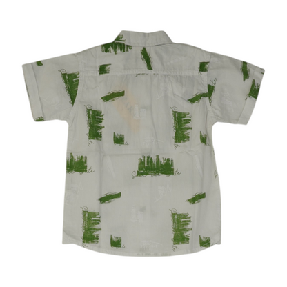 White Graphic Short Sleeve Button Down