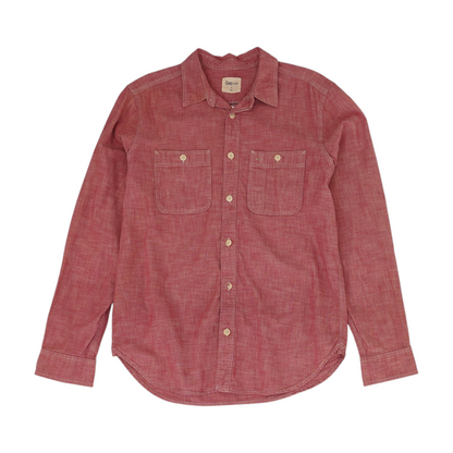Red Solid Long Sleeve Button Down