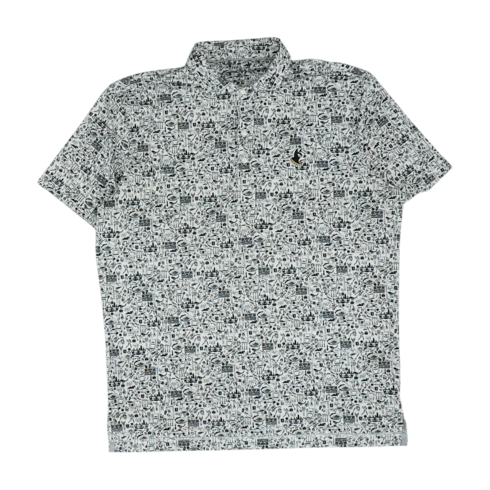 White Print Short Sleeve Polo