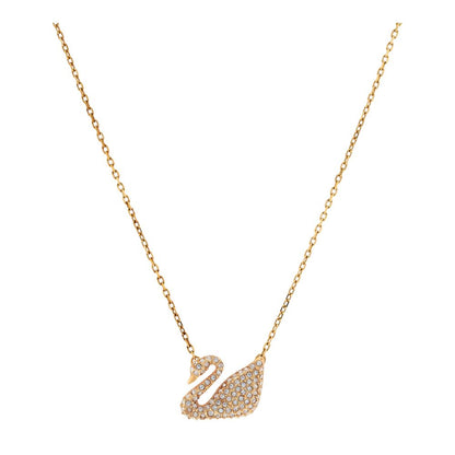 Gold Tone Iconic Swan White Crystal Pendant Necklace