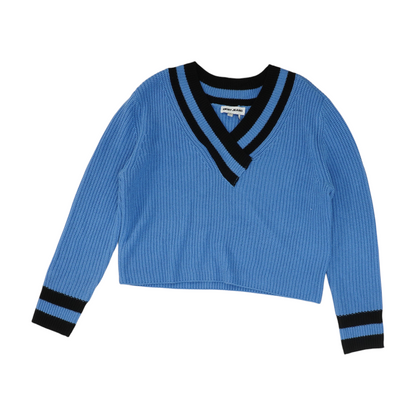 Blue Color Block Pullover Sweater