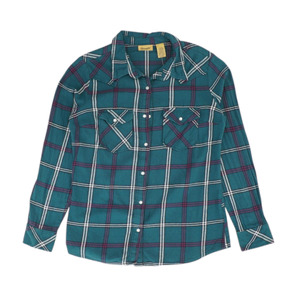Wrangler Teal Plaid Flannel Button Down – Image 1
