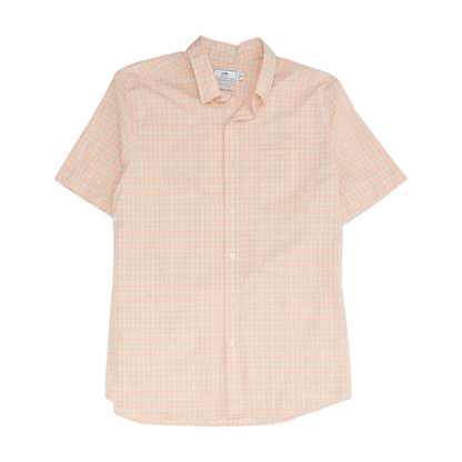 Peach Plaid Short Sleeve Button Down