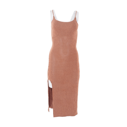 Brown Striped Midi Dress