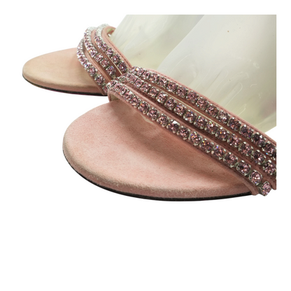 Pink Isle Crystal Embellished Suede Ankle Strap Sandals
