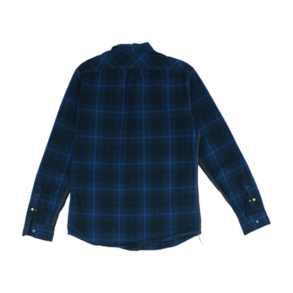 Navy Plaid Long Sleeve Button Down