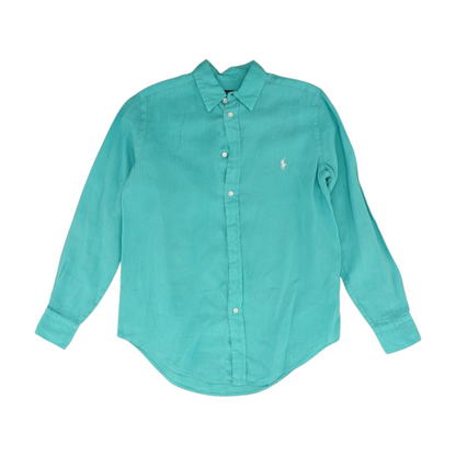 Blue Solid Long Sleeve Button Down