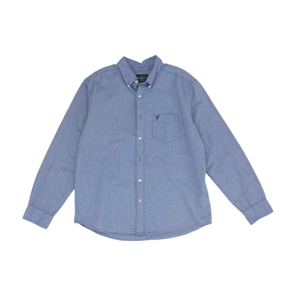Blue Solid Long Sleeve Button Down