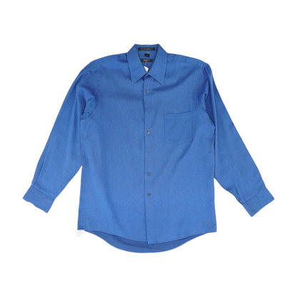 Blue Solid Long Sleeve Button Down
