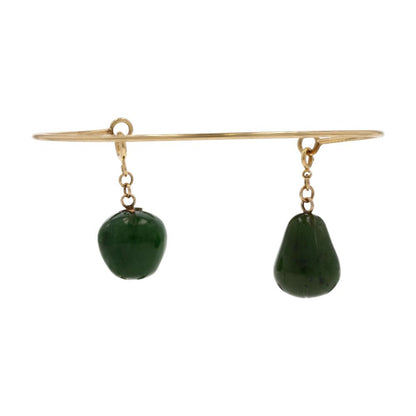 14K Gold With Carved Pear And Apple Stone Charms Cuff Bracelet
