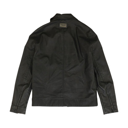 Black Solid Faux Leather Jacket